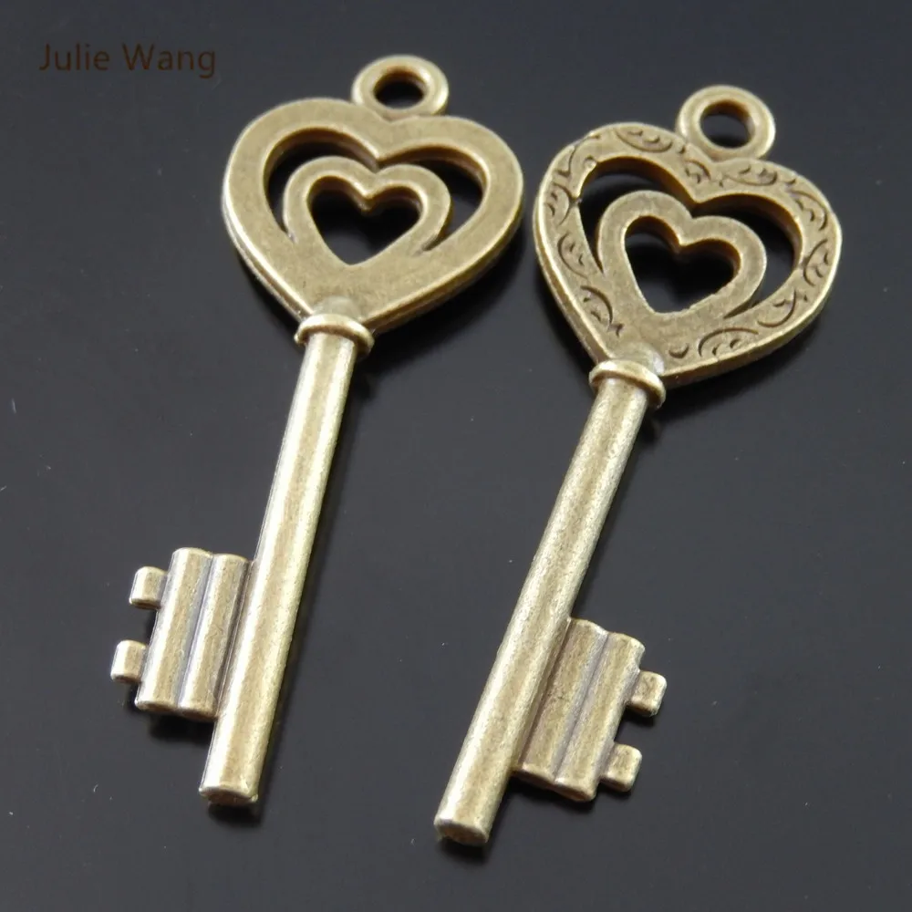

Julie Wang 5PCs Charms Alloy Retro Bronze Heart Keys Party Decor Jewelry Making Pendant Charm