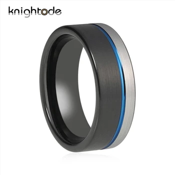 

Blue Groove Tungsten Carbide Fashion Ring Flat Style Men Women Wedding Band Ring 8mm With Comfort Fit