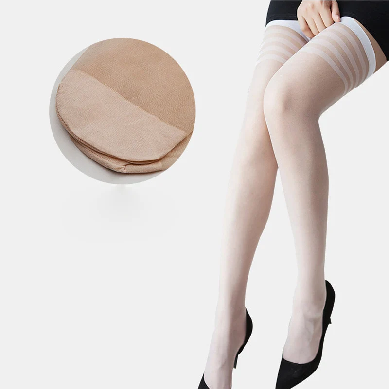 5 Colors Woman Long Socks Sexy Striped Overknee Socks Transparent Nylon Thigh High Socks Erotic Zakolanowki Medias De Mujer