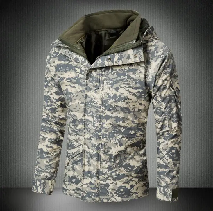 Мужская зимняя камуфляжная теплая Толстая куртка+ подкладка, парка, военная тактическая куртка с капюшоном 2в1, водонепроницаемая куртка для охоты, походов, верхняя одежда - Цвет: Серый