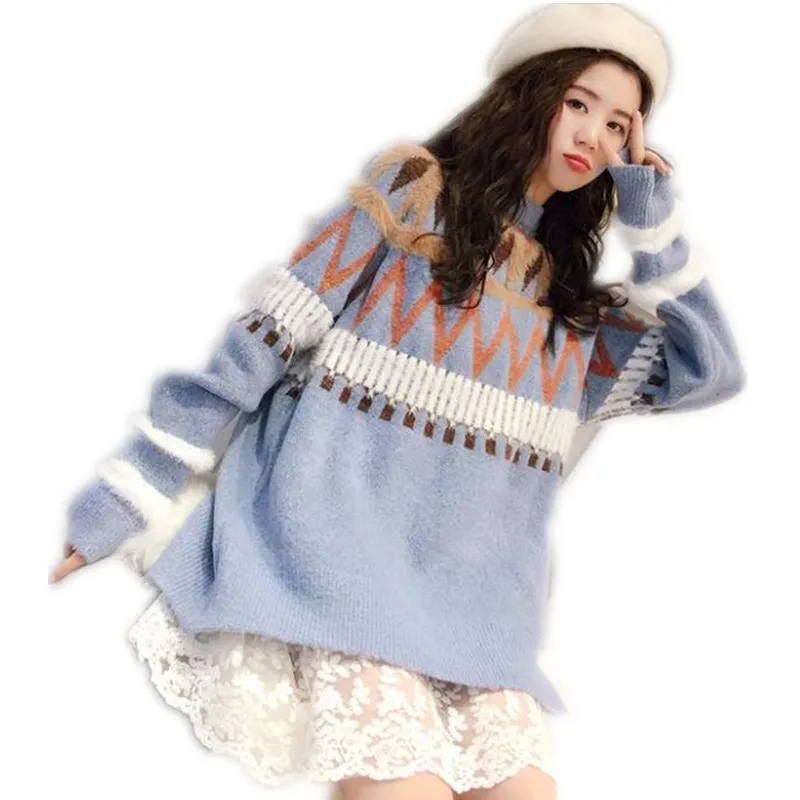 Sweet Winter Autumn Women Sweater Pullovers O-Neck Long Sleeve Loose Female Knitted Tops Jumper Elastic Soft Warm CQ2749