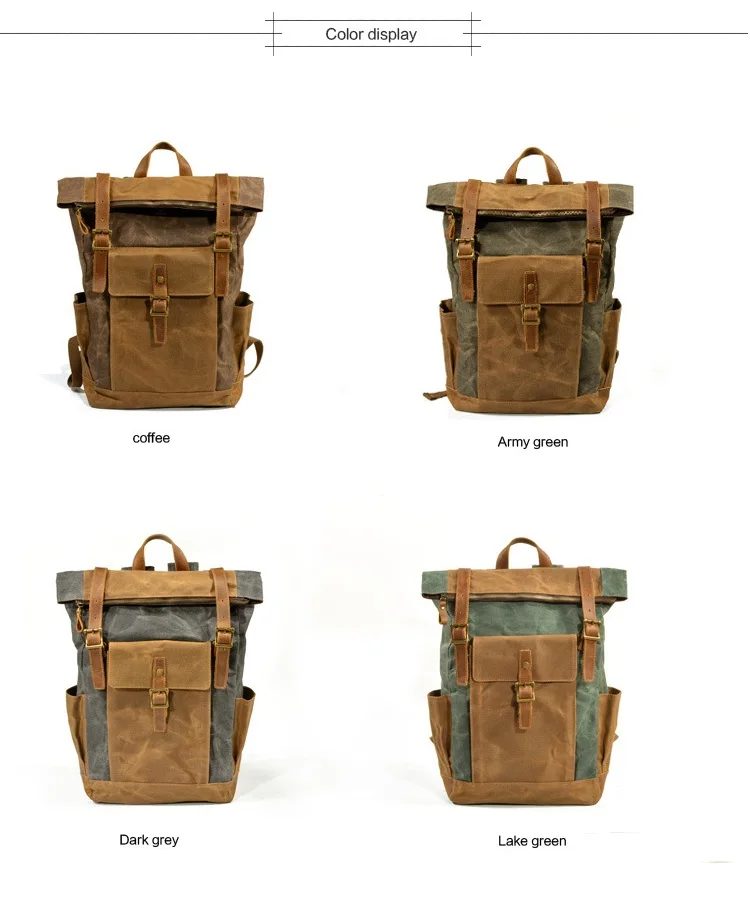 Прямая поставка, жесткий водонепроницаемый Холщовый кожаный рюкзак, мужской Большой Вместительный вощеный рюкзак для подростков, винтажный рюкзак из парусины, Ретро сумка