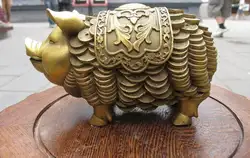 Китайский чистая Бронзовый Малый свинья свиньи Деньги Лаки Фэншуй Животных статуя