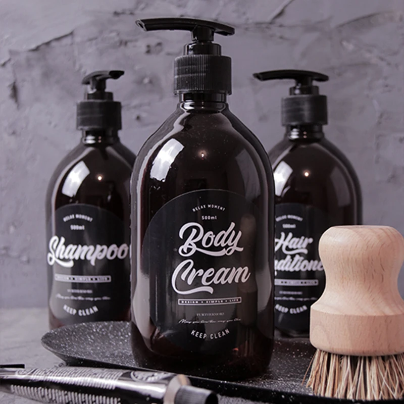 

500ml Brown Bath Shampoo Storage Bottle Fat Scandinavian Cute Liquid Lotion Travel Storage Bottle Organizer Home