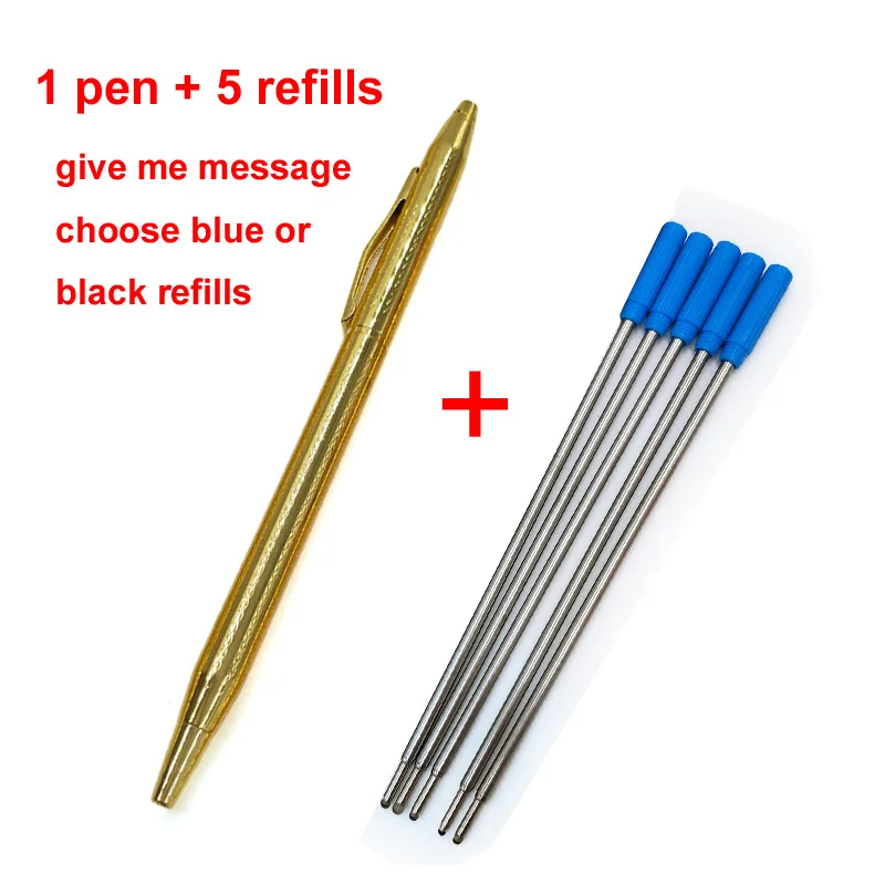 Yushun 10 шт Универсальный стандартный черный синий Стиль Шариковая ручка заправка кристальная брендовая металлическая ручка заправки Длина 116 мм масляная - Цвет графита: 1 pen with 5 refills