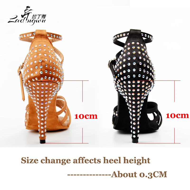 2018 New Brand Brown Black Satin Latin dancing shoes Women's Rhinestone companionship shoes Salsa Party Ballroom dancing shoes