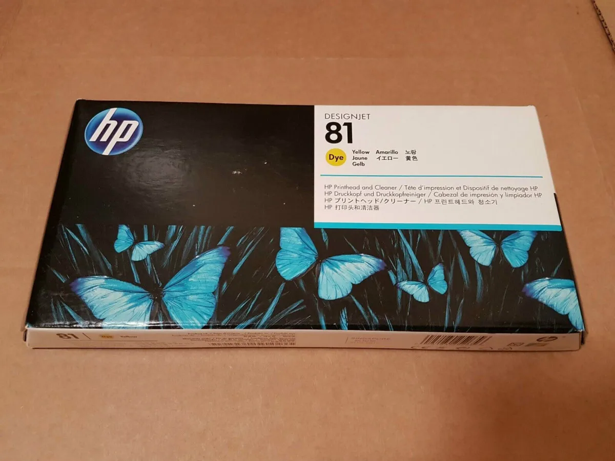 

Original and Expired C4953A Dye Printhead and Printhead Cleaner for HP 81 Designjet 5000 Series, Yellow