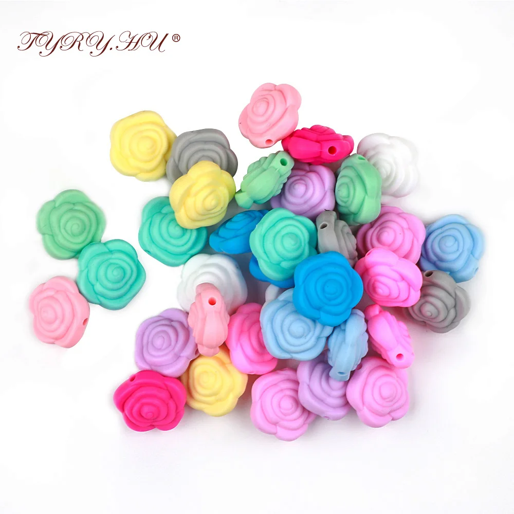 

TYRY.HU 15pc Pearl Silicone Flower Baby Teething Rodent Bead Bebe Chew Jewelry Kid's Toys Diy Making Baby Teethers