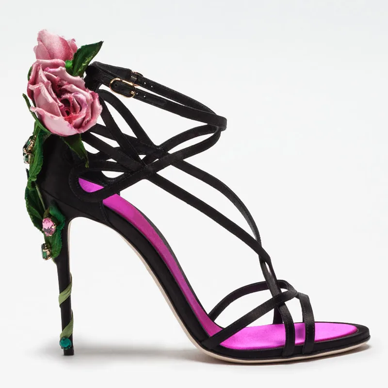 Rosa Flor Las Negro abrigo Personalizado rosy Diamantes Sandalias Tobillo De rojo Lujo Atado Mujeres Hebilla Zapatos Red Cruz Boda Tacón qRpBY0w