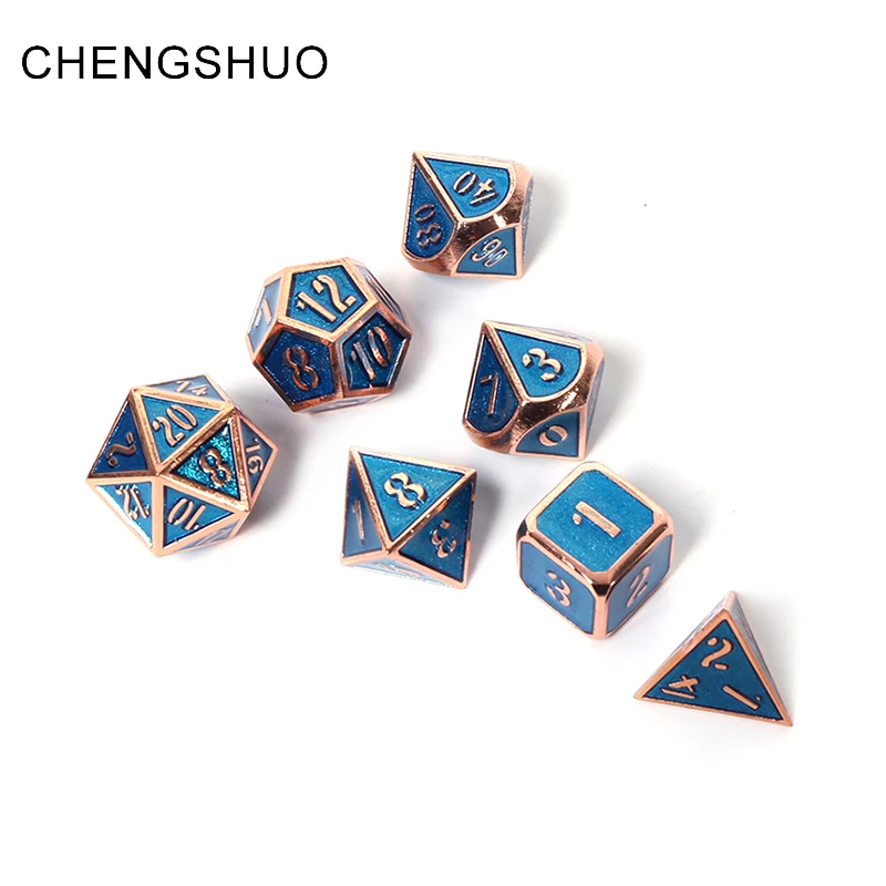 

Chengshuo Polyhedral dnd dice rpg metal sleeve dragon and dungeon table game dice blue copper edge digital zinc alloy d20 10 6 8