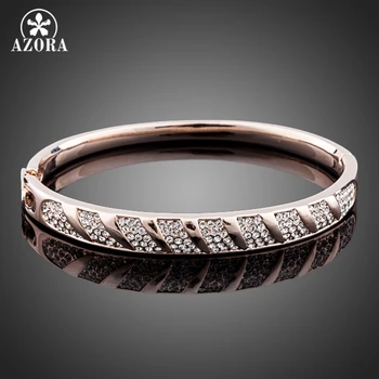 

AZORA Simple Style Rose Gold Color Bangle Jewelry Made with Genuine Stellux Austrian Crystals TB0028