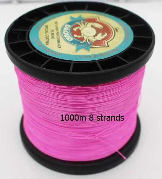 Daoud 8 нитей плетеная леска 1000 м супер сильная японская многонитевая PE плетеная леска 100 фунтов 200 фунтов - Цвет: Розовый