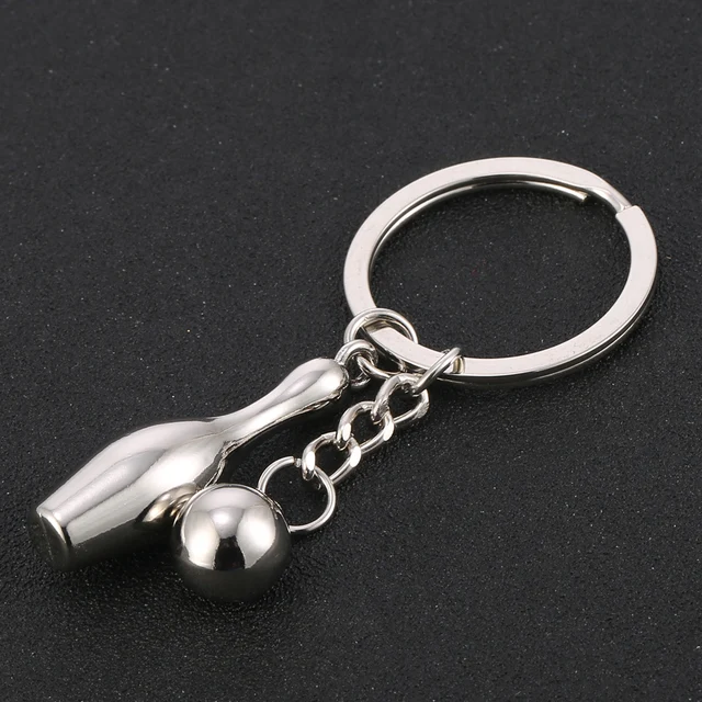 Cheap 10PCS High Quality Charm Bowling Ball Keyring Creative Alloy Keychain Purse Bag Buckle For Car Party Gift Keyfob Jewelry J026