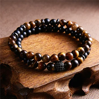 

TANGYIIN 2pcs/set Fashion Bracelets Men Nature Stone Beads Disco CZ Ball Charm Beaded Bracelet For Men And Women Jewelry Pulsera