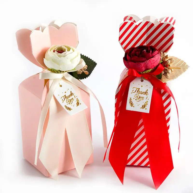 

New Creative Marbling Style Candy Boxes Wedding Favors And Gifts Box With Flower Romantic Party Supplies Gift 5pcs/Lot