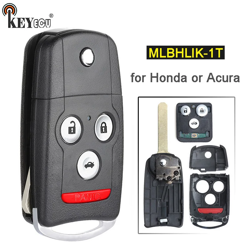 

KEYECU FCC: MLBHLIK-1T Replacement 3+1 4 Button Flip Folding Remote Car Key Fob for Acura Tl TSX ZDX, for Honda Accord Coupe