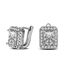 100 925 Sterling Silver Jewelry Classic Super Flash Ear Buckle Silver Earrings Square Ear Clip Top