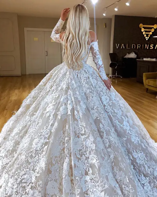 Online Shop Long Sleeve Lace Wedding Dress 2020 Puffy Ball Gown