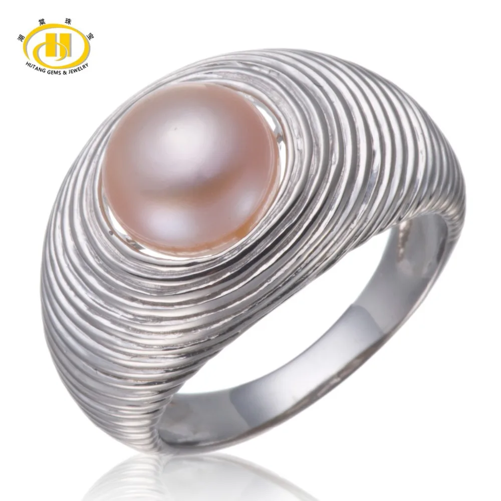

Hutang Pink Freshwater Pearl Layer Ring Solid 925 Sterling Silver Fine Jewelry Free shipping worldwide multiple size