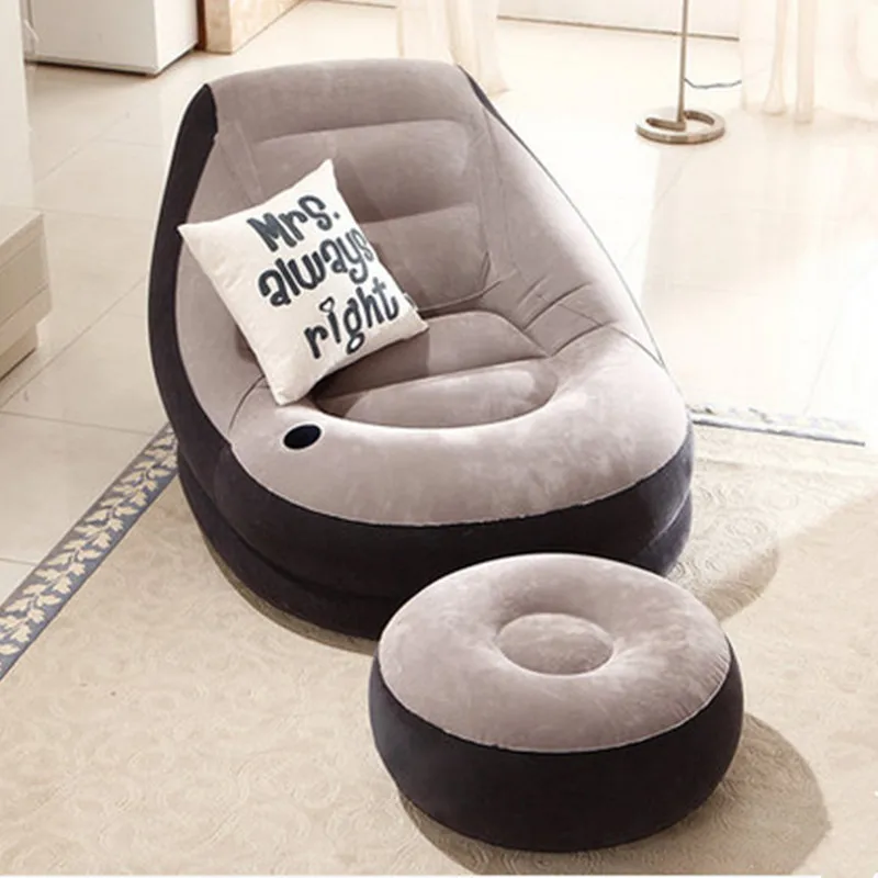 Inflatable Sofa Living Room Furniture Fashion PVC Flocking Beanbag Sofas With Footstool Free Shipping