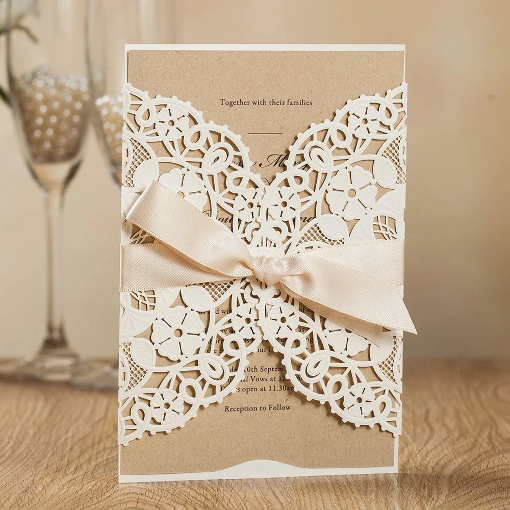 

WISHMADE 1pcs White Navy Blue Laser Cut Invites Cards with Floral Wedding Invitations Sample Card for Birthday Bridal Shower