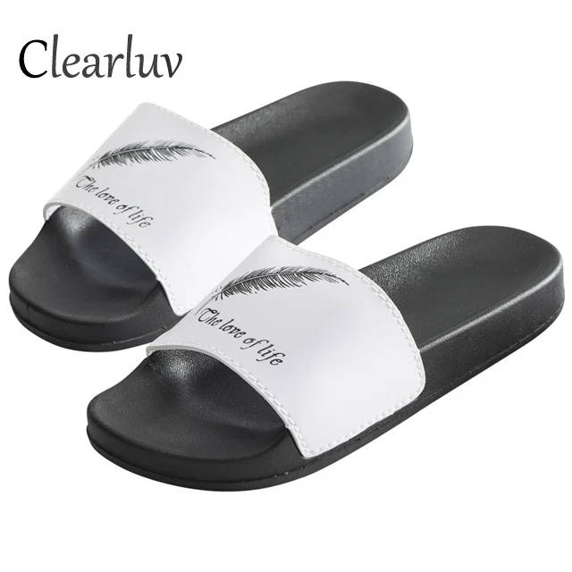 

2019 brand new fashion feather decoration platform slippers couple wild soft bottom non-slip sandals beach slippers size 36-44