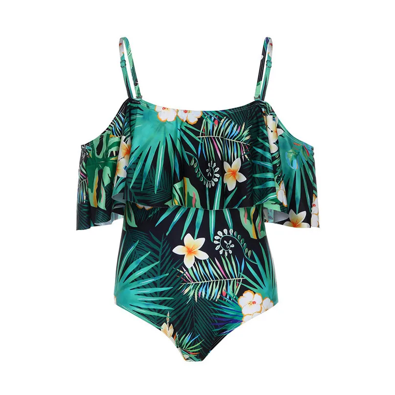 Women's One-shoulder Printed Swimsuit One Piece Swimsuit Bikin Beach Bikini Print Sexy Swimwear Female Swimsuit Fused J21 (10)