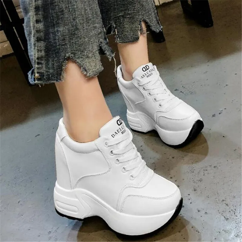 

2019 women's platform sports shoes casual platform white slippers 10CM high heel wedge autumn shoes increase height