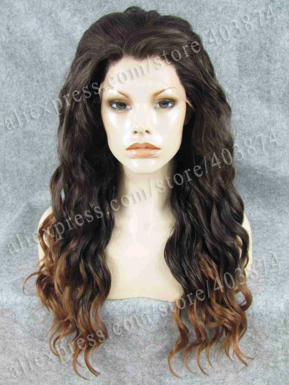 

New Arrival Two Tone dark root black brown ombre Wig Natural Brown Long Body Wavy synthetic lace front wig