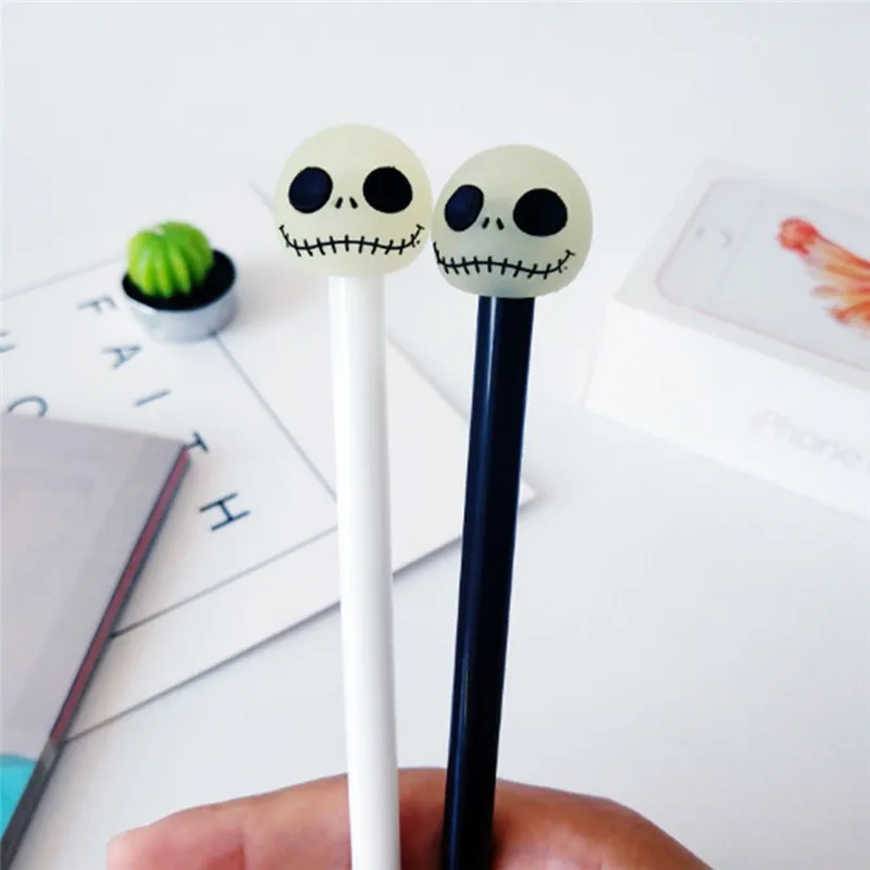 1 шт., 0,5 мм, милые светящиеся серебристые гелевые ручки в виде черепа, школьные и офисные принадлежности для письма, детские подарки на Хэллоуин для студентов