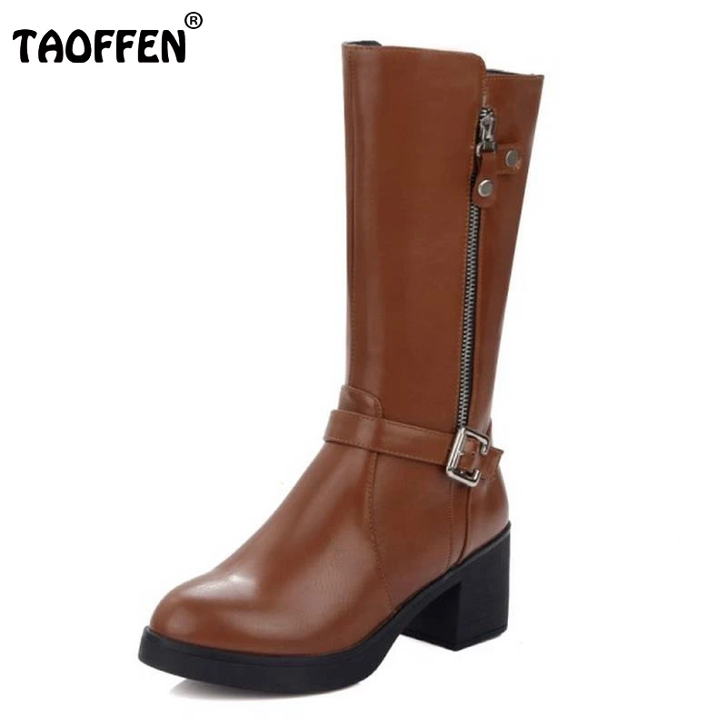

Women Round Toe Mid Calf Boots Female Patent Leather Knight Boot Woman Buckle Square Low Heel Shoes Heeled Footwear Size 34-43