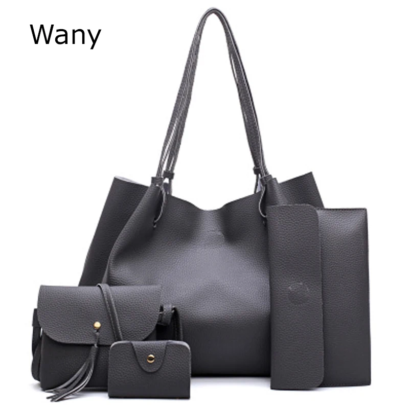 

New Women composite bag Female handbag 4 pcs/set fashion simple embossed all-match Shoulder Bags Messenger Bag Big Handbags