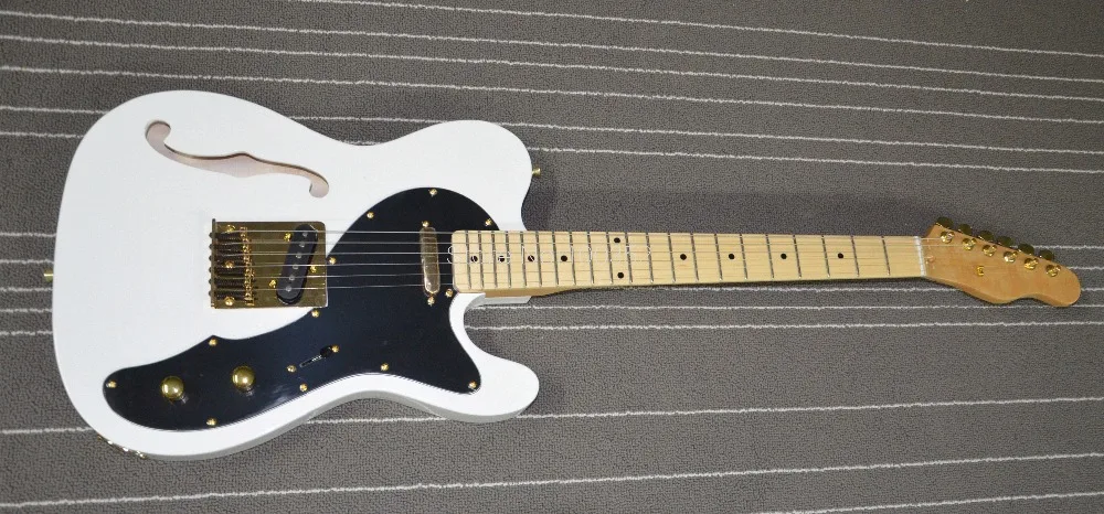 

top quality QShelly custom white TL guitar one F hole gold slip pickup black pickguard electric guitars musical instrument shop