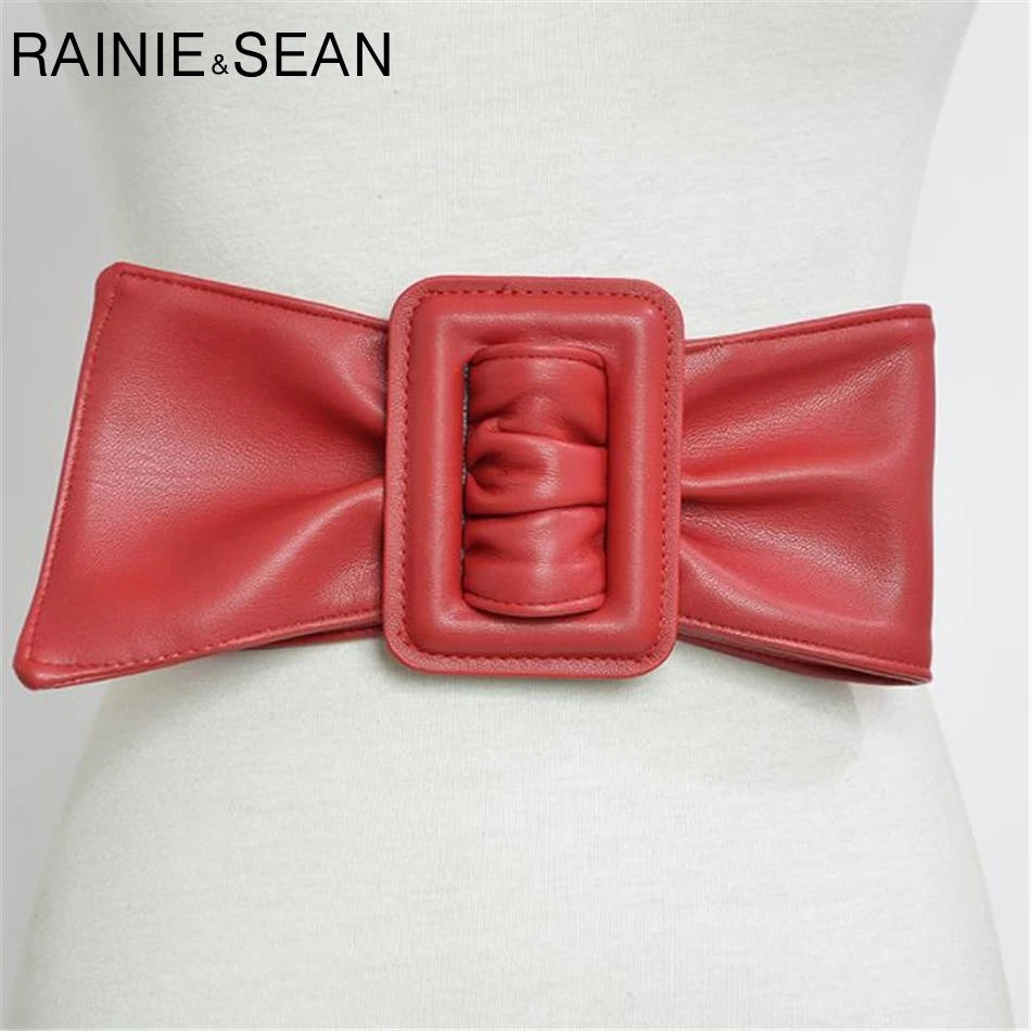 Женские широкие ремни для платьев RAINIE SEAN Модный женский однотонный красный пояс