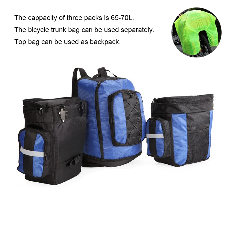 Sale 65L Bicycle Bag Mountain Bike Rack Bag 3 In 1 Multifunction Bag Suitcase Bicycle Cycling Rear Trunk Bag Bicycle Accessories 2