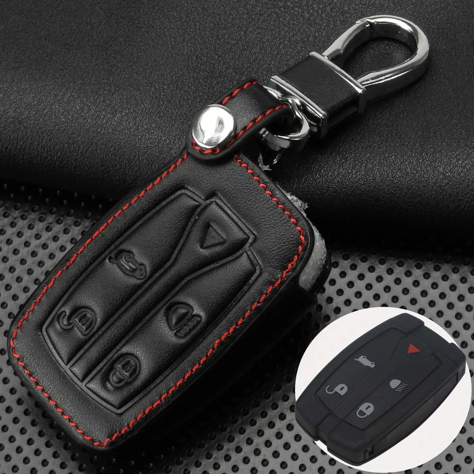 

jingyuqin Remote 5 Buttons Car Key Case Cover Leather Remote Key Shell Uncut Blade Fob Case Fit For Land Rover Freelander 2 3