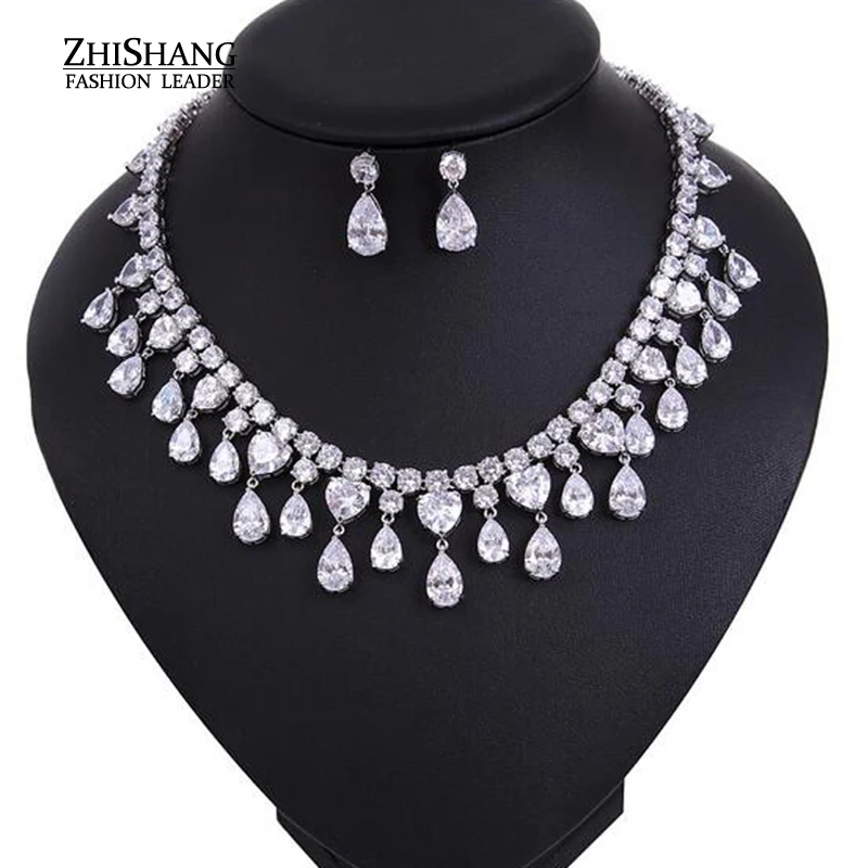 

Princess Luxury Design Dazzling Yellow Blue Drop Pear Shape Red CZ Cubic Zirconia Bridal Jewelry Sets Jewellery WS030