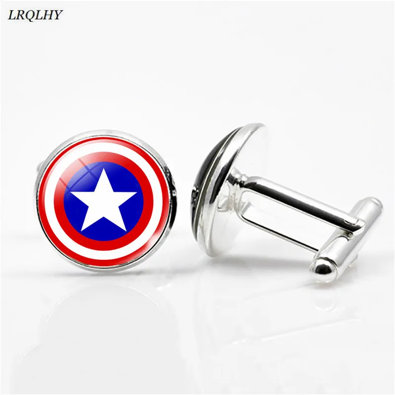 

fashion Marvel Avengers Cufflinks America captain gem glass Cufflinks Game Related jewelry cute gifts for children wholesale