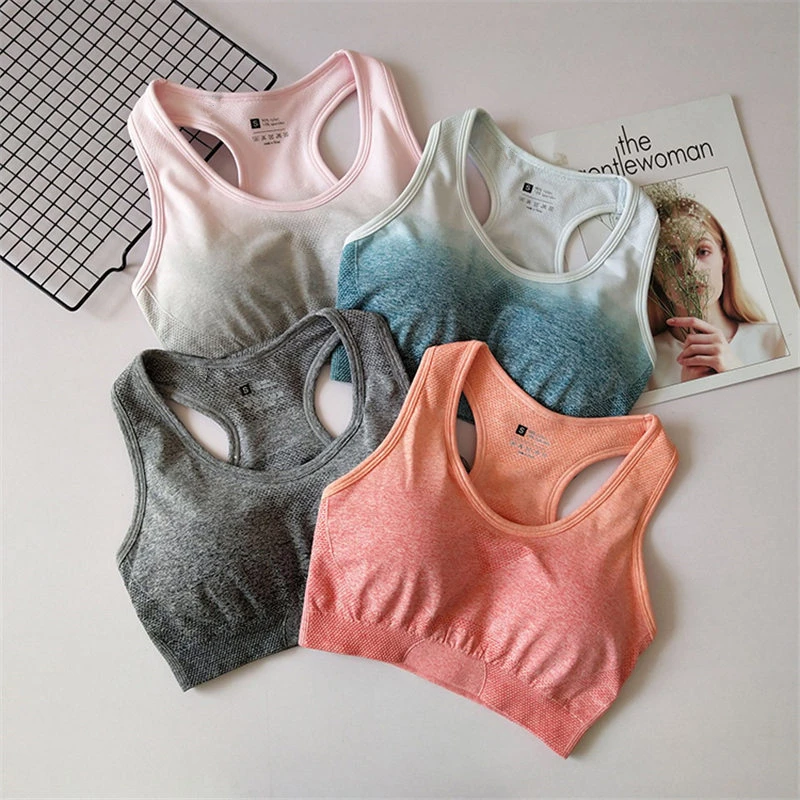Oyoo Cute Racerback Seamless Ombre Sports Bra flexible Pink Bralette Grey Yoga Bra For Women Workout Crop Top