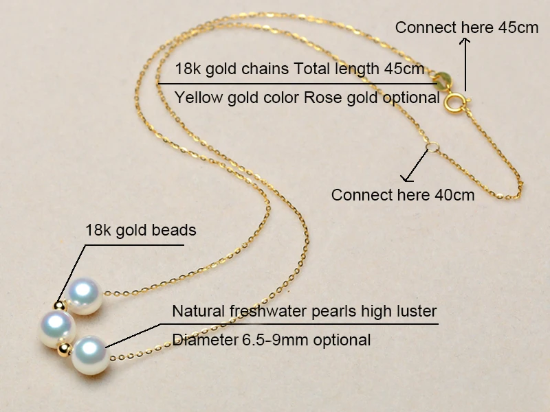 Sinya Classical 18k gold beads Natural Round Pearls choker necklace for ladies women mom girls gift with 45cm au750 gold chains  (3)