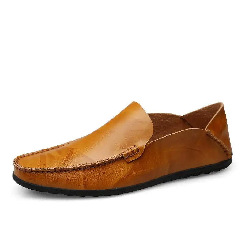 Мужская Дизайнерская Повседневная обувь; Брендовая обувь из натуральной кожи; итальянские мужские кроссовки; нескользящие лоферы на плоской подошве; Вождение мужской обуви - Цвет: Yellow brown