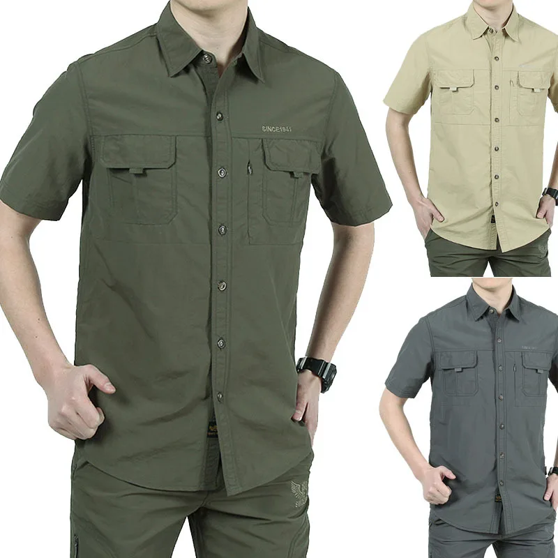 Summer Men Brand Quick Dry Shirts Outdoors Shirts Breathable Uv