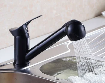 

Black Painting Pull-out Spray Functional Brass Kitchen Sink Basin Crane Torneira Batedeira Cozinha Faucet Mixer Tap