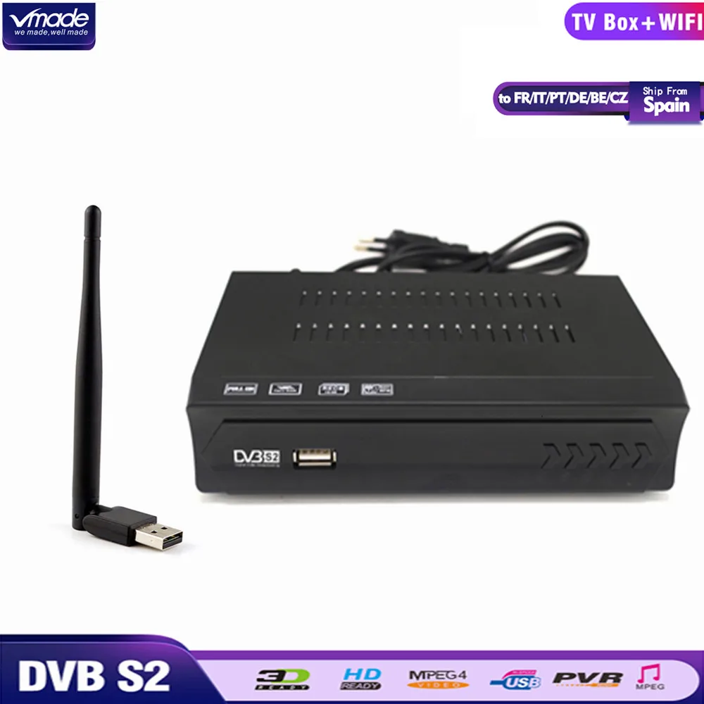 

Vmade DVB-S2 HD Digital Satellite TV Tuner Receptor DVB-S MPEG4 H.264 Stardard Set-Top Box Support AC3 Cccam IPTV Youtube + WIFI