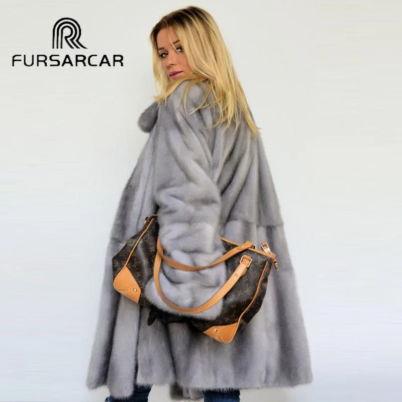 Роскошное зимнее пальто из натурального меха норки FURSARCAR женское