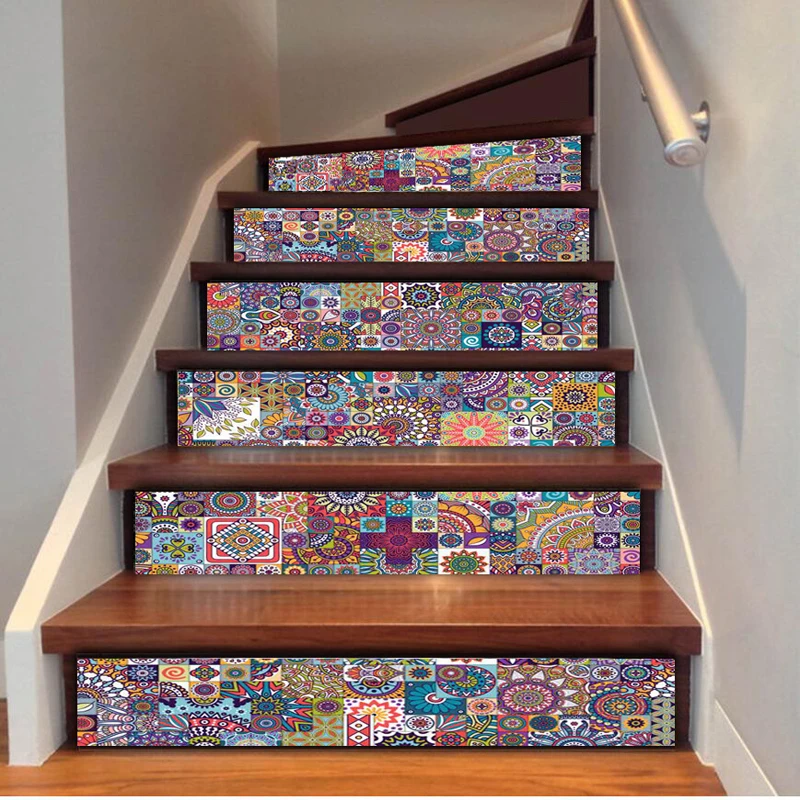 6pcs/Set Self Adhesive Stairs Mural Wallpaper Removable Wall Decals