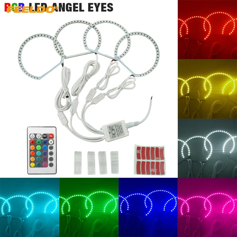FEELDO 4X131mm автомобильный RGB разноцветный светодиодный светильник с ангельскими