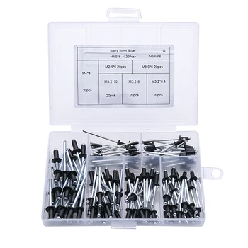 

120Pcs/set M2.4 M3.0 M3.2 M4 Black Aluminium Blind Rivets Nail Decoration Pop Rivets For Furniture Assortment Kit