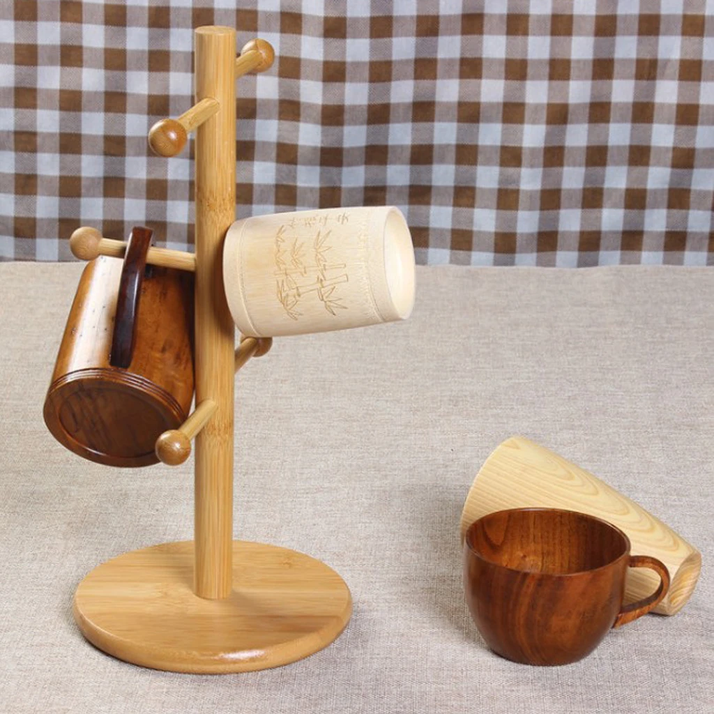 Detachable Tea Cups Storage Tree Bamboo Coffee Mugs Drying Hanging Stand