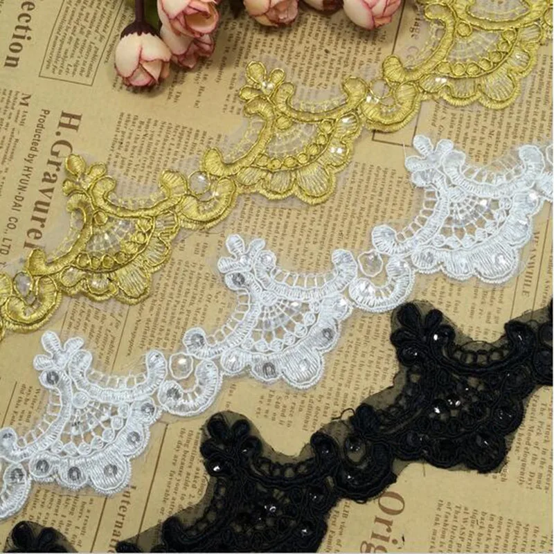 Кружевная аппликация из золотистого гипюра с блестками 6 5 см 2 ярда|accessori|accessories
